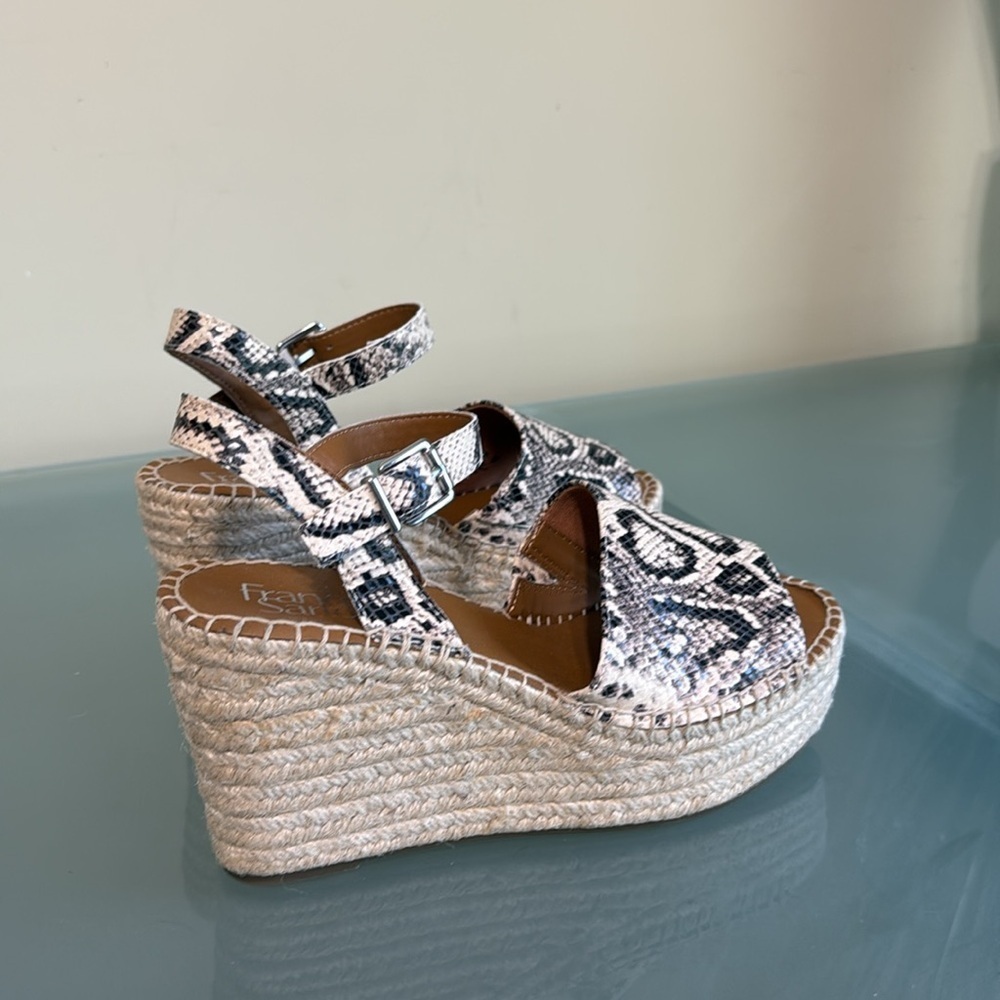 Franco Sarto Wedge Sandals Leather Animal Print Espadrille Wedge Sandals | 8